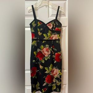 Black Floral Midi Dress, Size 8